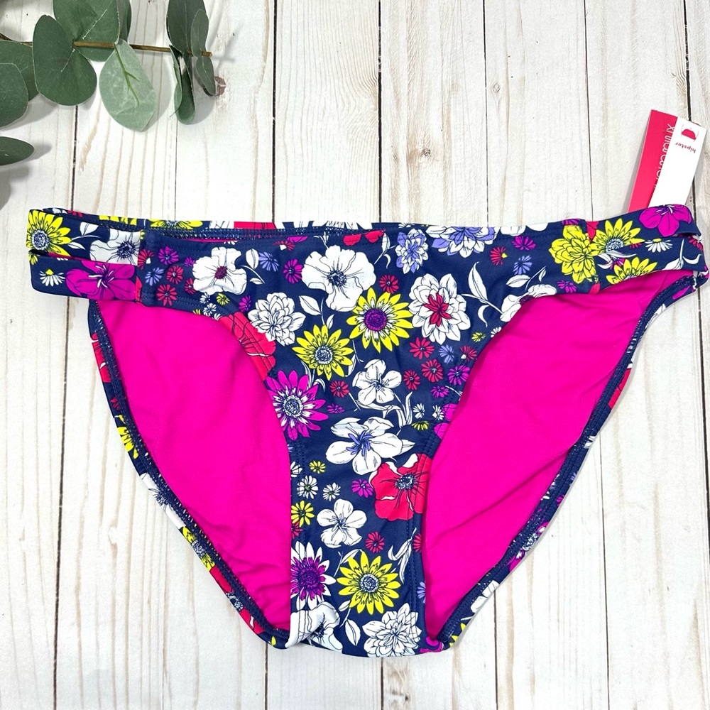 Xhilaration Women’s Blue White Pink Floral Hipster Bikini Bottom - NWT